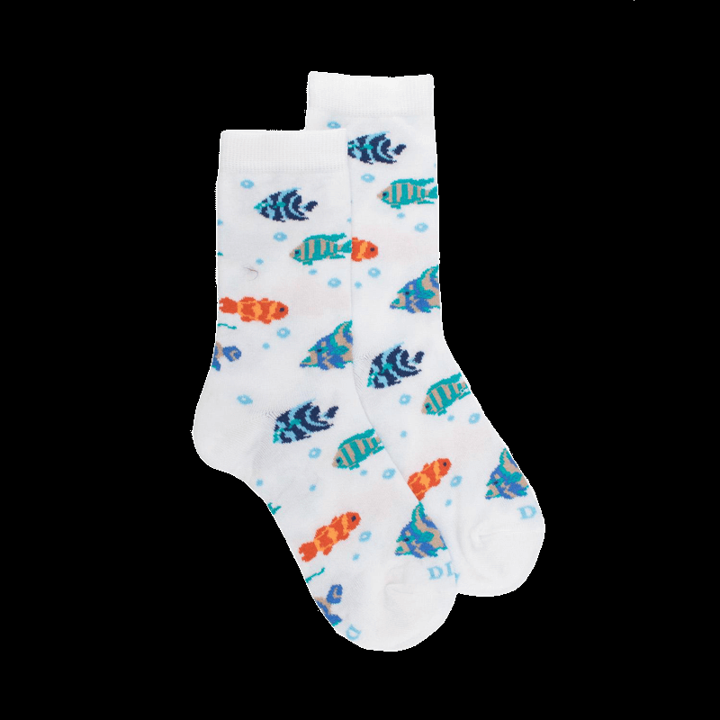 Doré Doré Chaussettes Pour Enfants En Fil D'Ecosse Avec Motifs De Poissons Colorés - Blanc