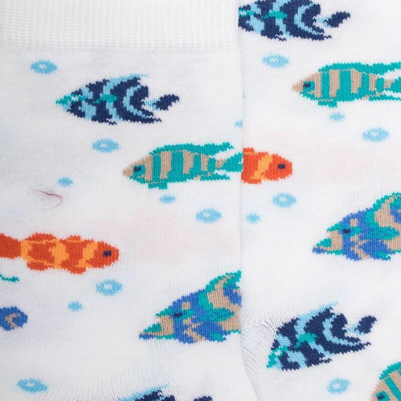 Doré Doré Chaussettes Pour Enfants En Fil D'Ecosse Avec Motifs De Poissons Colorés - Blanc