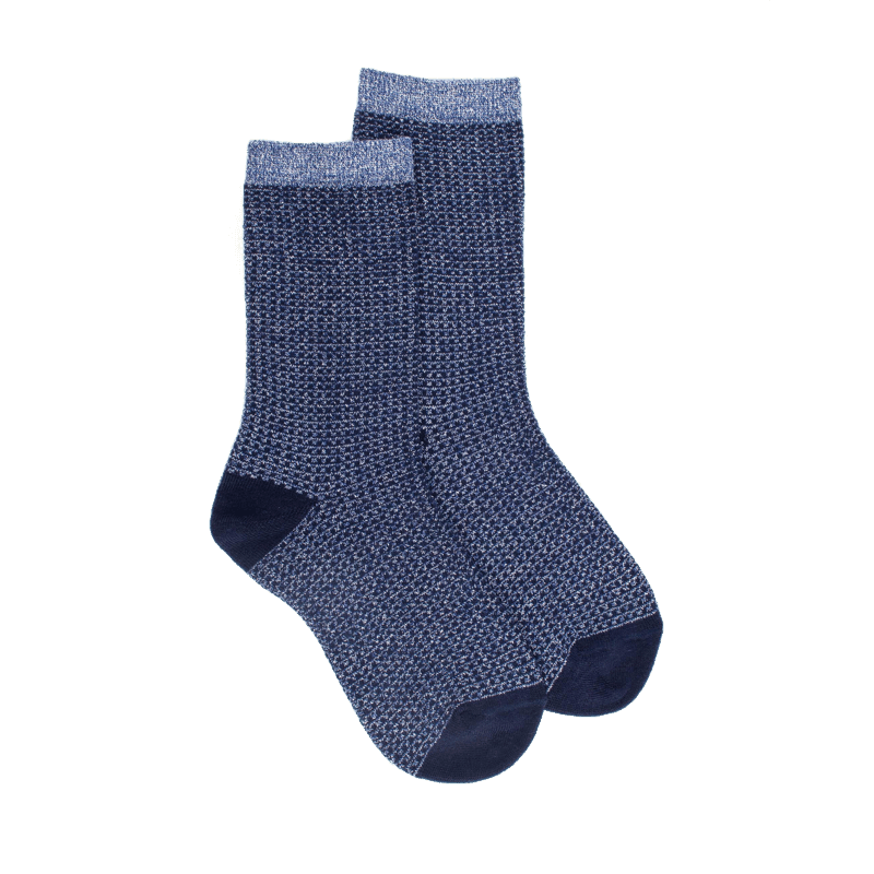doré doré Chaussettes pour enfants en laine avec motifs à micro-points et effet brillant - Bleu Caban
