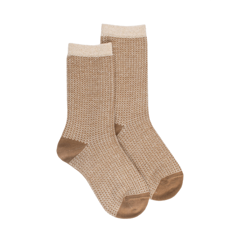 doré doré Chaussettes pour enfants en laine avec motifs à micro-points et effet brillant - Camel