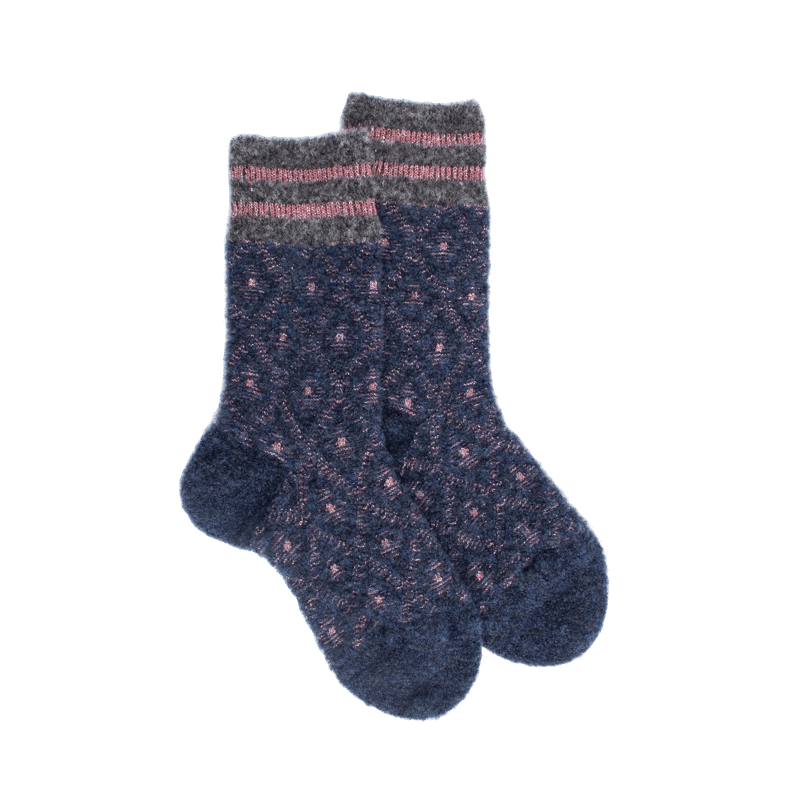 doré doré Chaussettes pour enfants en laine polaire à motifs de diamants - Bleu Caban