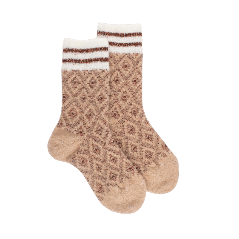 doré doré Chaussettes pour enfants en laine polaire à motifs de diamants - Beige Désert