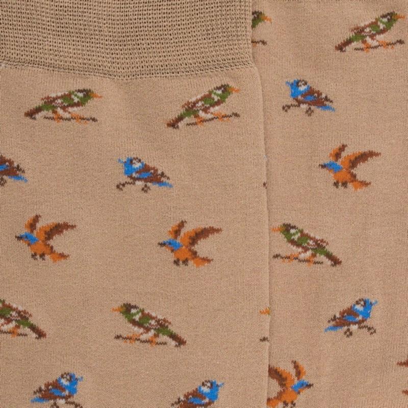 Doré Doré Chaussettes Pour Femmes En Fil D'Ecosse à Motifs De Chardonnerets - Beige Grège