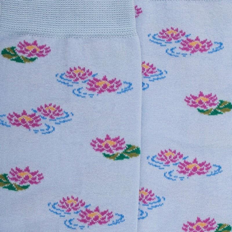 Doré Doré Chaussettes Pour Femmes En Fil D'Ecosse à Motifs De Nénuphars - Bleu Vague
