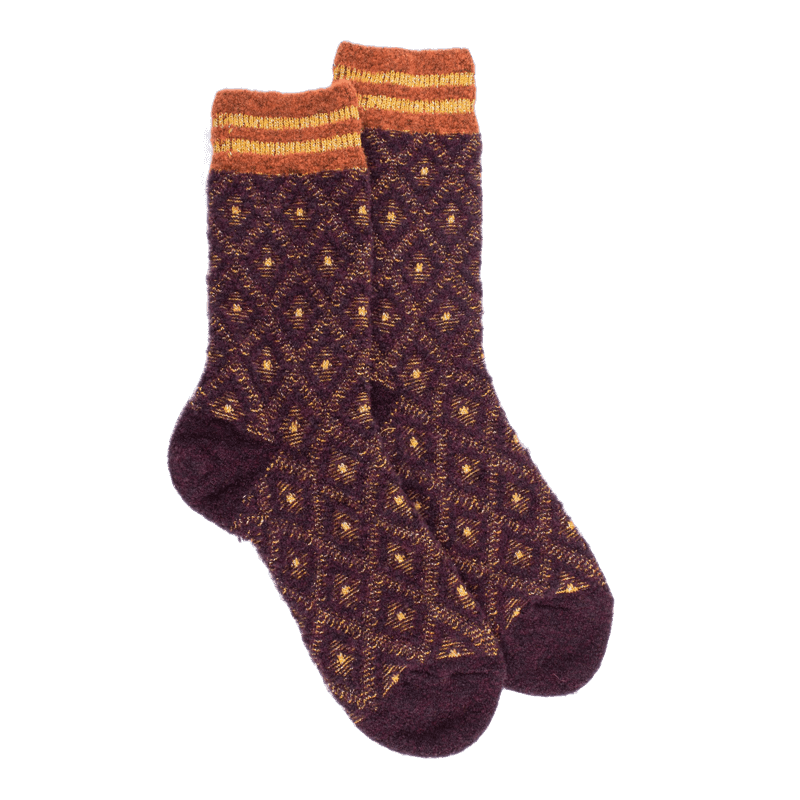 doré doré Chaussettes pour femmes en laine polaire à motifs de diamants - Bordeaux