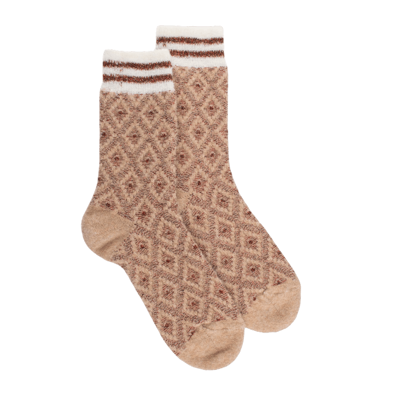 doré doré Chaussettes pour femmes en laine polaire à motifs de diamants - Beige Désert