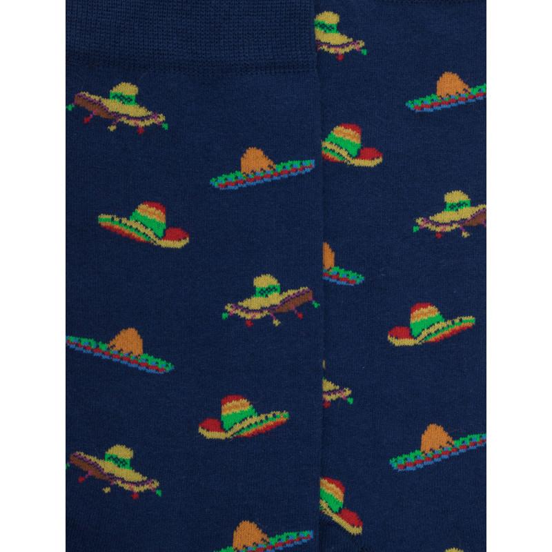 Doré Doré Chaussettes Pour Hommes En Coton à Motifs Sombrero - Bleu Voilier
