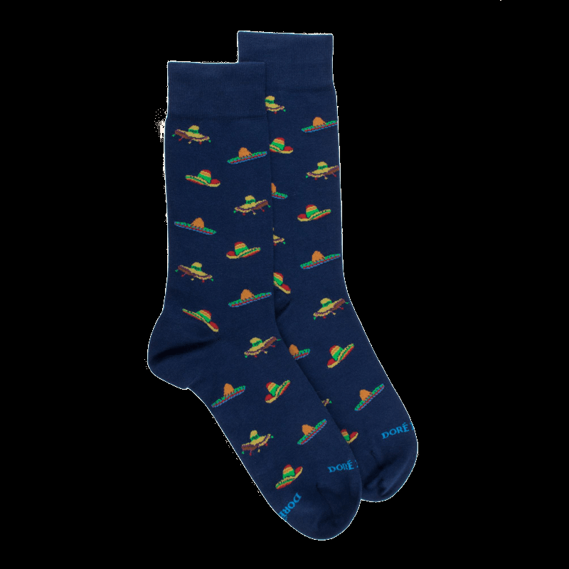 doré doré Chaussettes pour hommes en coton à motifs sombrero - Bleu Voilier