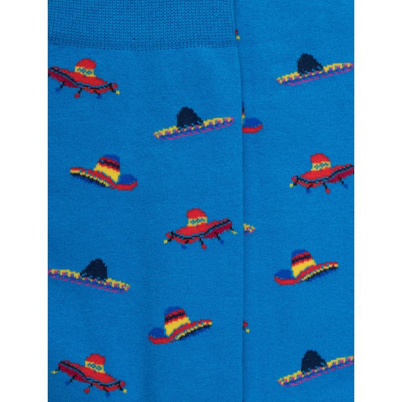 Doré Doré Chaussettes Pour Hommes En Coton à Motifs Sombrero - Bleu