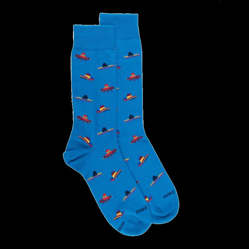 Doré Doré Chaussettes Pour Hommes En Coton à Motifs Sombrero - Bleu