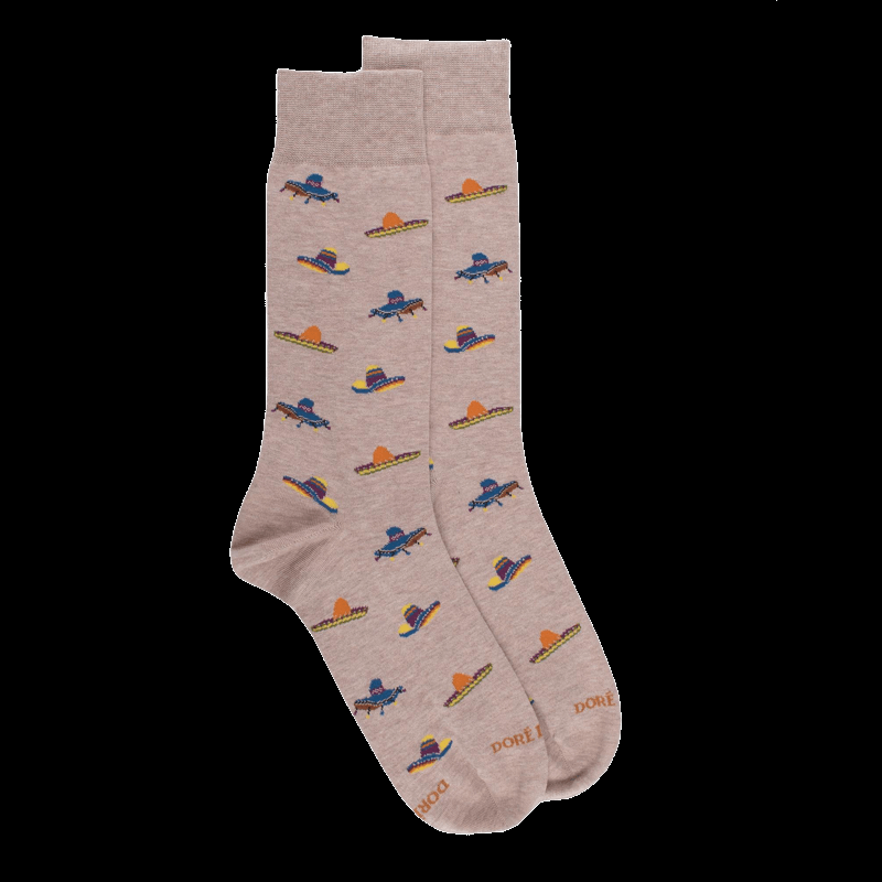 doré doré Chaussettes pour hommes en coton à motifs sombrero - Beige Sahara