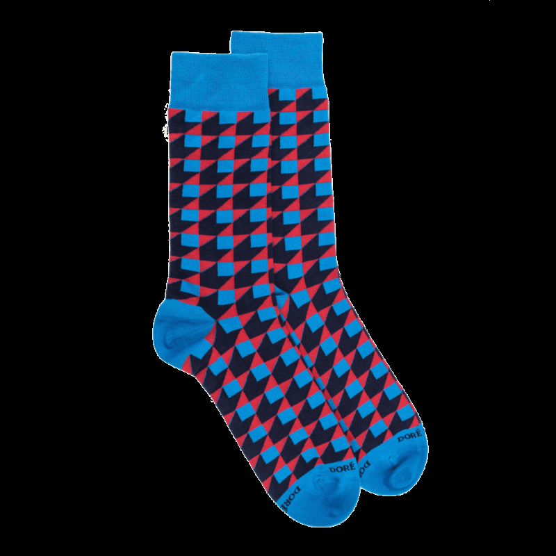 doré doré Chaussettes pour hommes en coton égyptien avec motifs géométriques - Bleu
