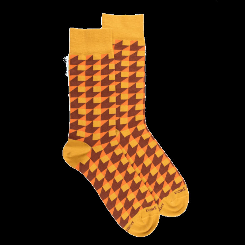 Doré Doré Chaussettes Pour Hommes En Coton égyptien Avec Motifs Géométriques - Jaune Moutarde