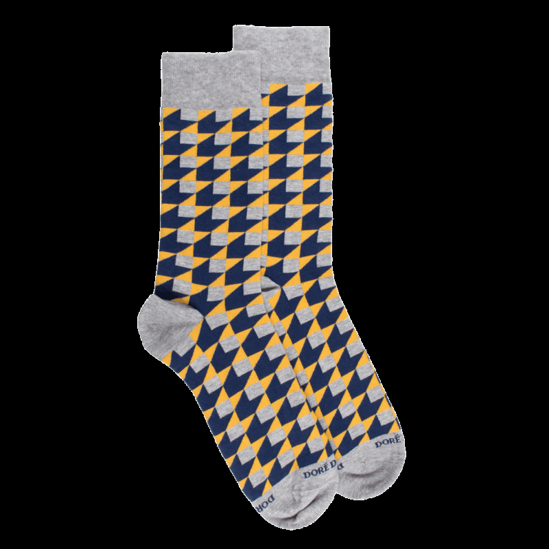 doré doré Chaussettes pour hommes en coton égyptien avec motifs géométriques - Gris Rocheux