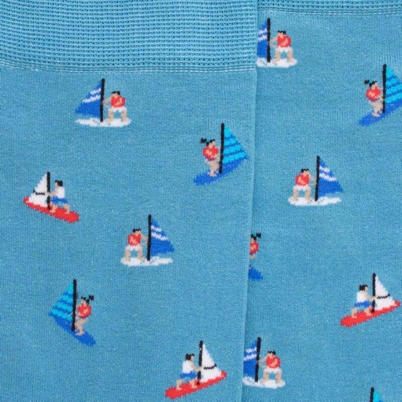 Doré Doré Chaussettes Pour Hommes En Fil D'Ecosse à Motifs De Bateaux à Voile - Bleu Pacifique