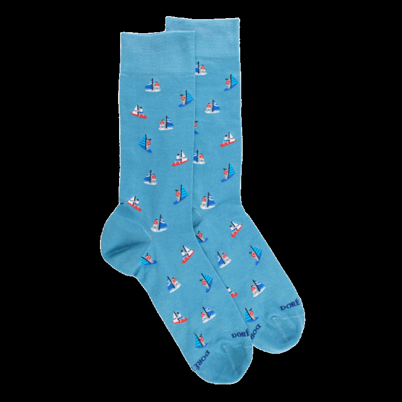 doré doré Chaussettes pour hommes en fil d'Ecosse à motifs de bateaux à voile - Bleu Pacifique