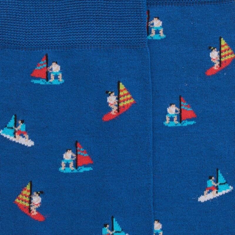 Doré Doré Chaussettes Pour Hommes En Fil D'Ecosse à Motifs De Bateaux à Voile - Bleu Cosmos