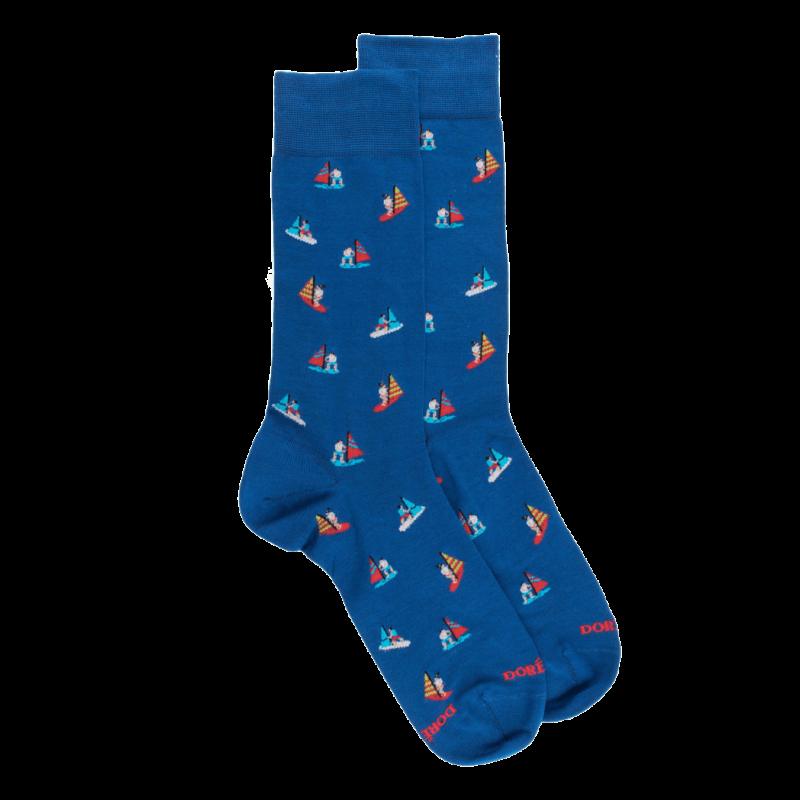 doré doré Chaussettes pour hommes en fil d'Ecosse à motifs de bateaux à voile - Bleu Cosmos