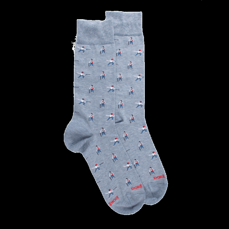 doré doré Chaussettes pour hommes en fil d'Ecosse à motifs d'escrime - Bleu Glacier