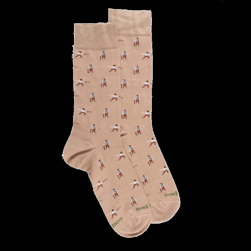 doré doré Chaussettes pour hommes en fil d'Ecosse à motifs d'escrime - Beige Sable