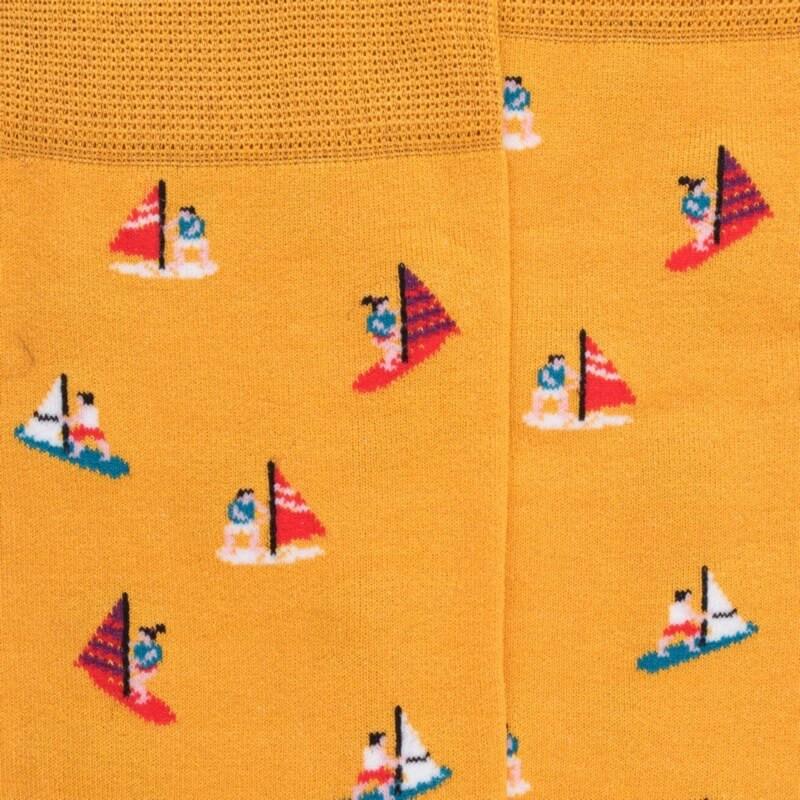 Doré Doré Chaussettes Pour Hommes En Fil D'Ecosse à Motifs De Bateaux à Voile - Jaune Pissenlit