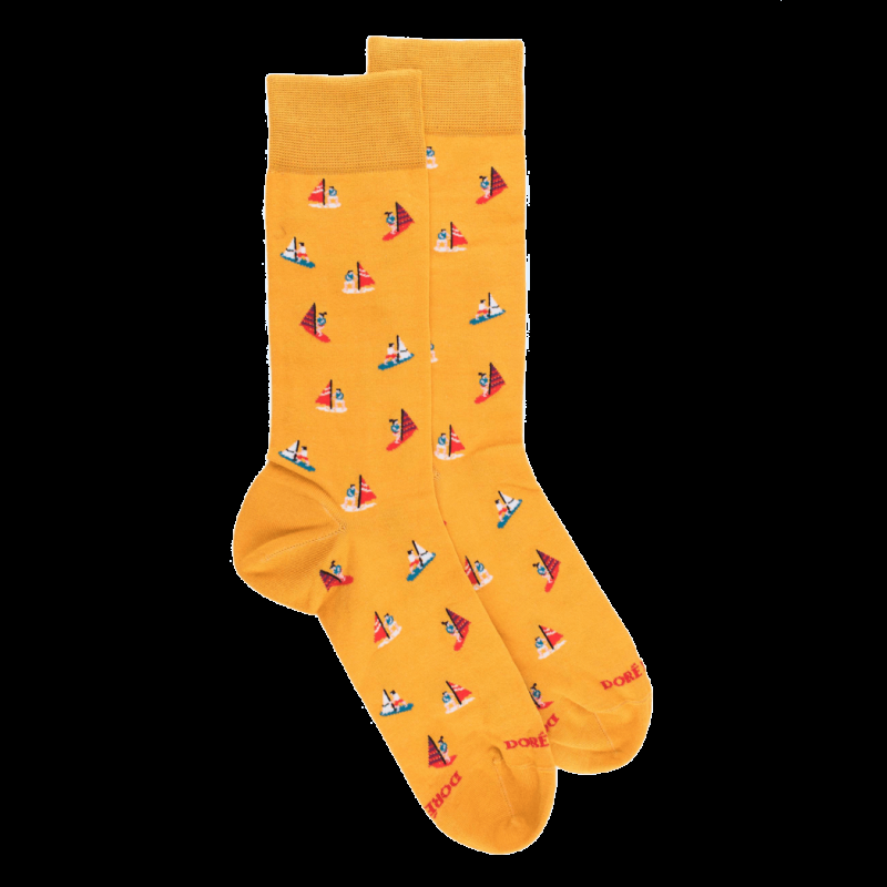 doré doré Chaussettes pour hommes en fil d'Ecosse à motifs de bateaux à voile - Jaune Pissenlit