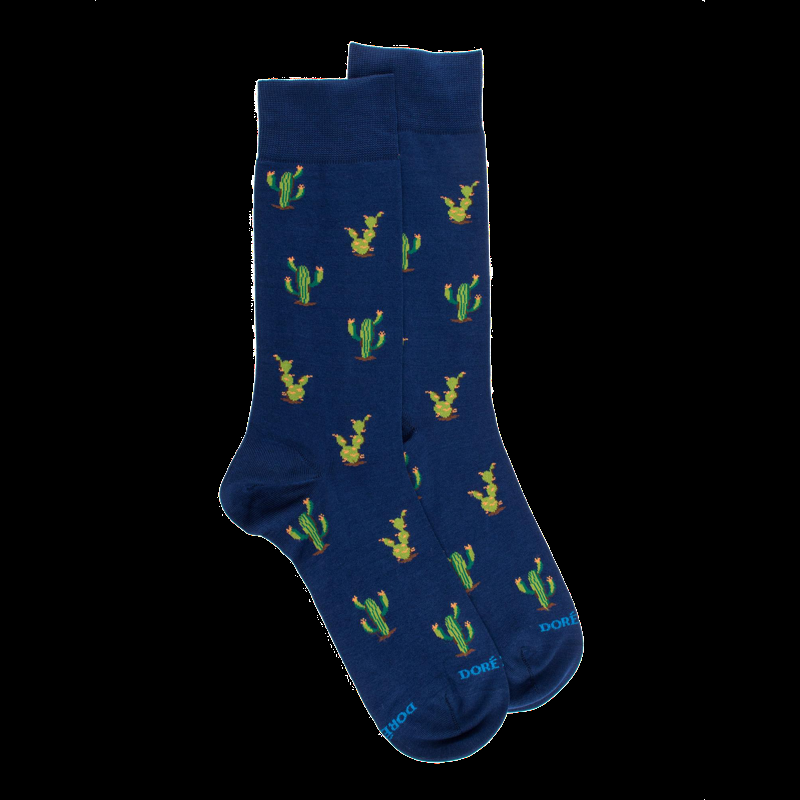 doré doré Chaussettes pour hommes en fil d'Ecosse à motifs de cactus - Bleu Voilier