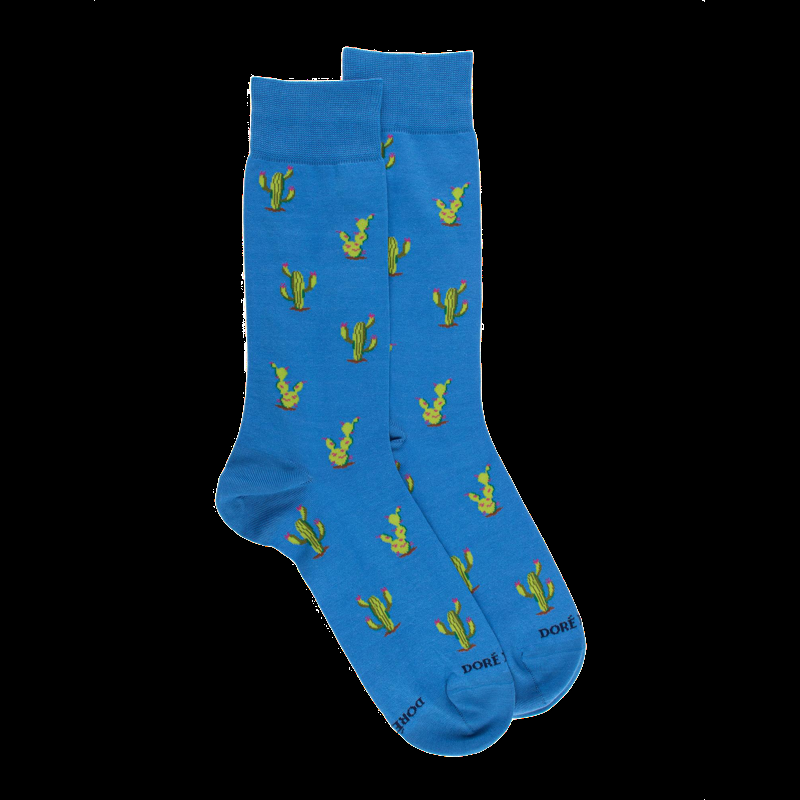 doré doré Chaussettes pour hommes en fil d'Ecosse à motifs de cactus - Bleu Bassin