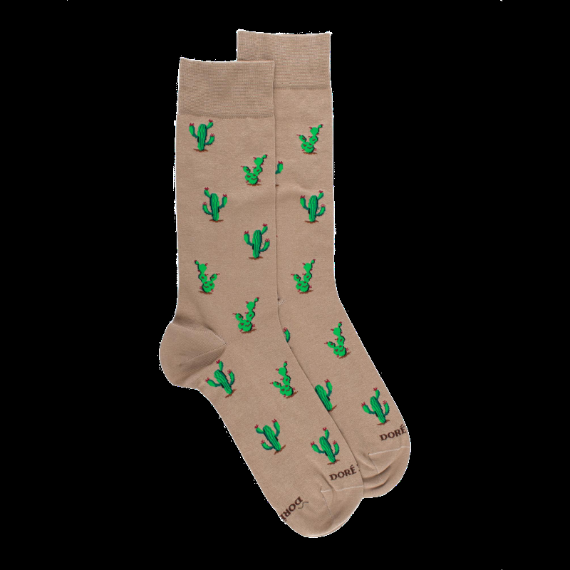 doré doré Chaussettes pour hommes en fil d'Ecosse à motifs de cactus - Beige Sable