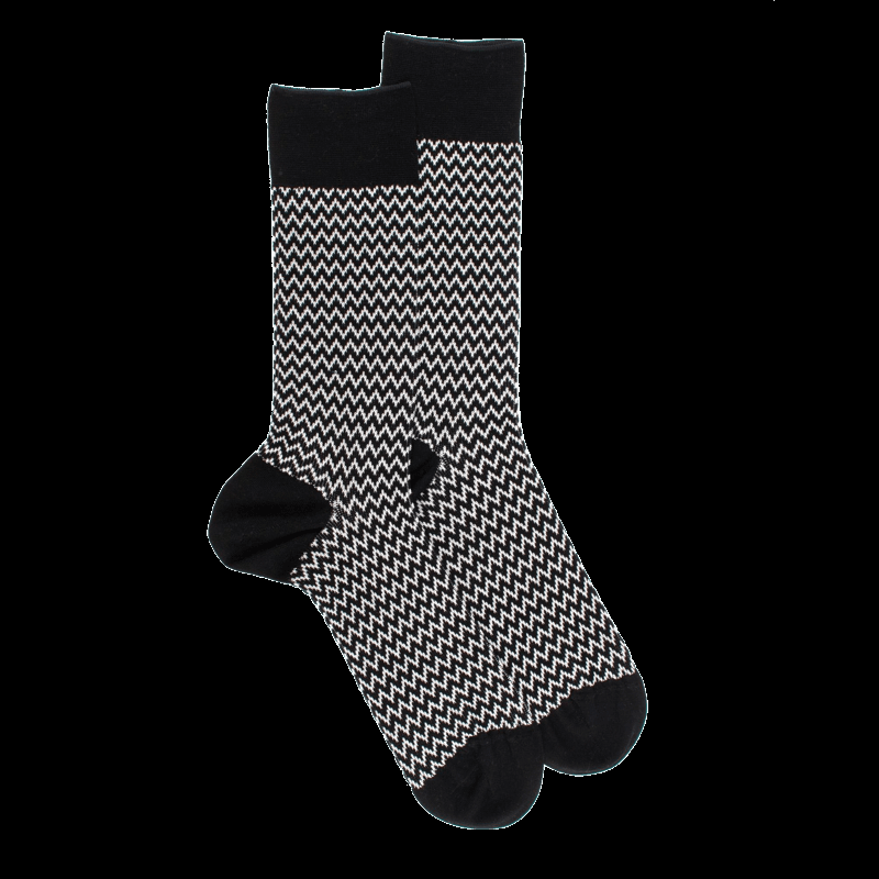 doré doré Chaussettes pour hommes en fil d'Ecosse à motifs de chevrons - Noir