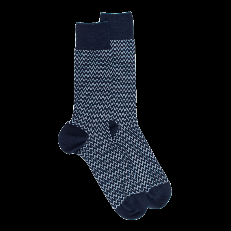 doré doré Chaussettes pour hommes en fil d'Ecosse à motifs de chevrons - Bleu Matelot