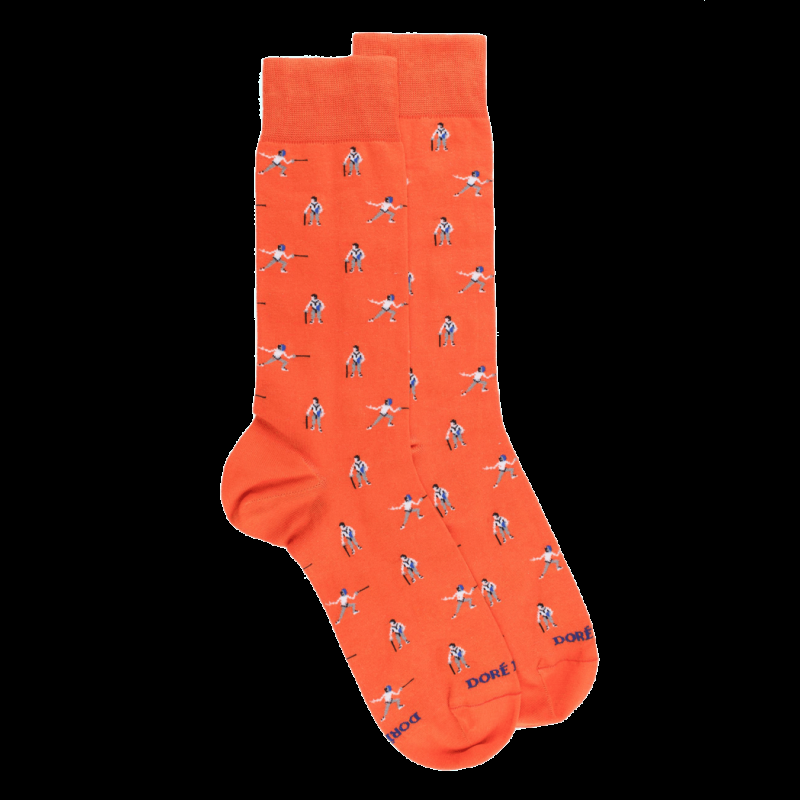 doré doré Chaussettes pour hommes en fil d'Ecosse à motifs d'escrime - Abricot