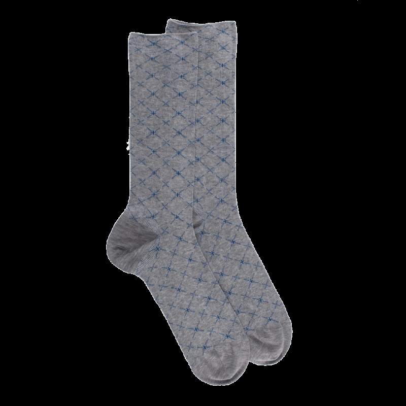 doré doré Chaussettes pour hommes en fil d'Ecosse à motifs géométriques sans tricot élastique - Gris Bourrasque