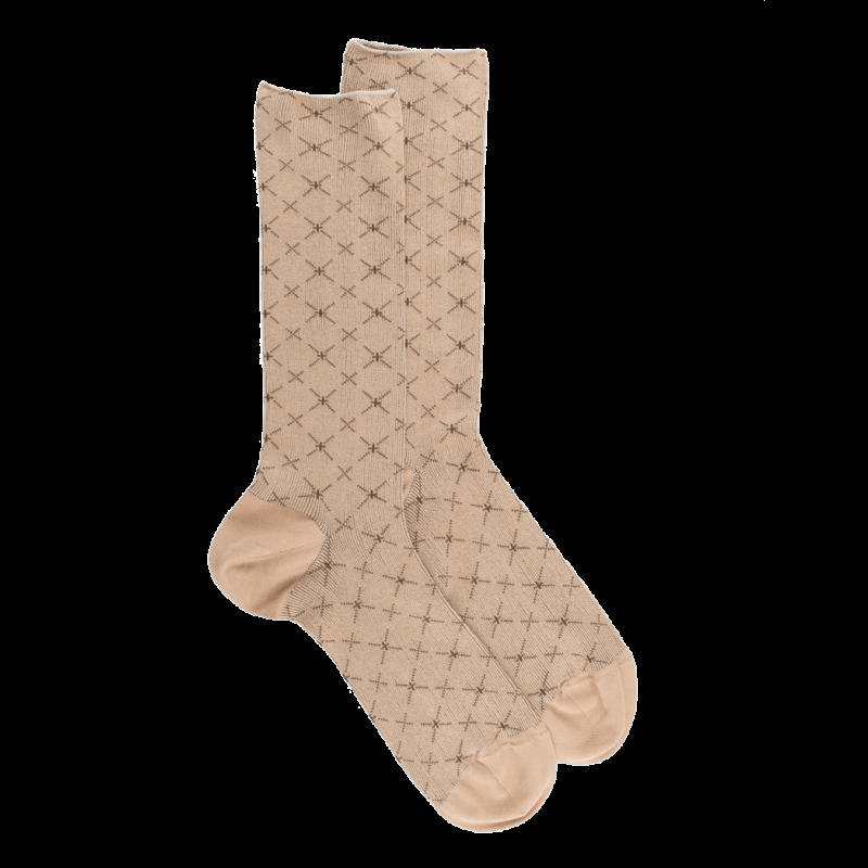 doré doré Chaussettes pour hommes en fil d'Ecosse à motifs géométriques sans tricot élastique - Beige Grège