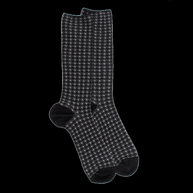 doré doré Chaussettes pour hommes en fil d'Ecosse à motifs géométriques - Noir
