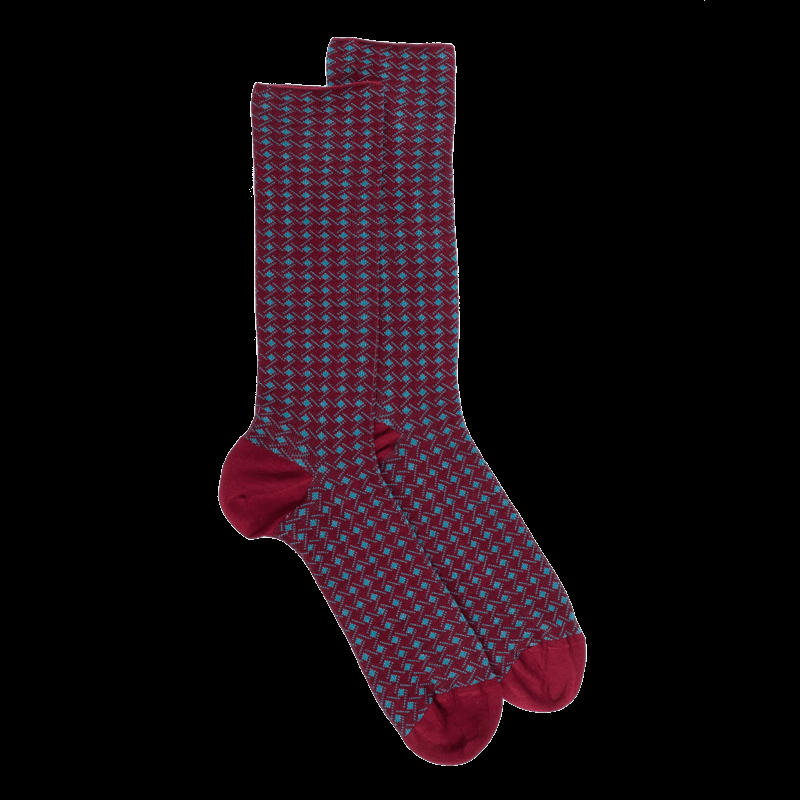 doré doré Chaussettes pour hommes en fil d'Ecosse à motifs géométriques - Framboise