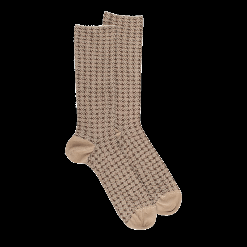 doré doré Chaussettes pour hommes en fil d'Ecosse à motifs géométriques - Beige Cordage