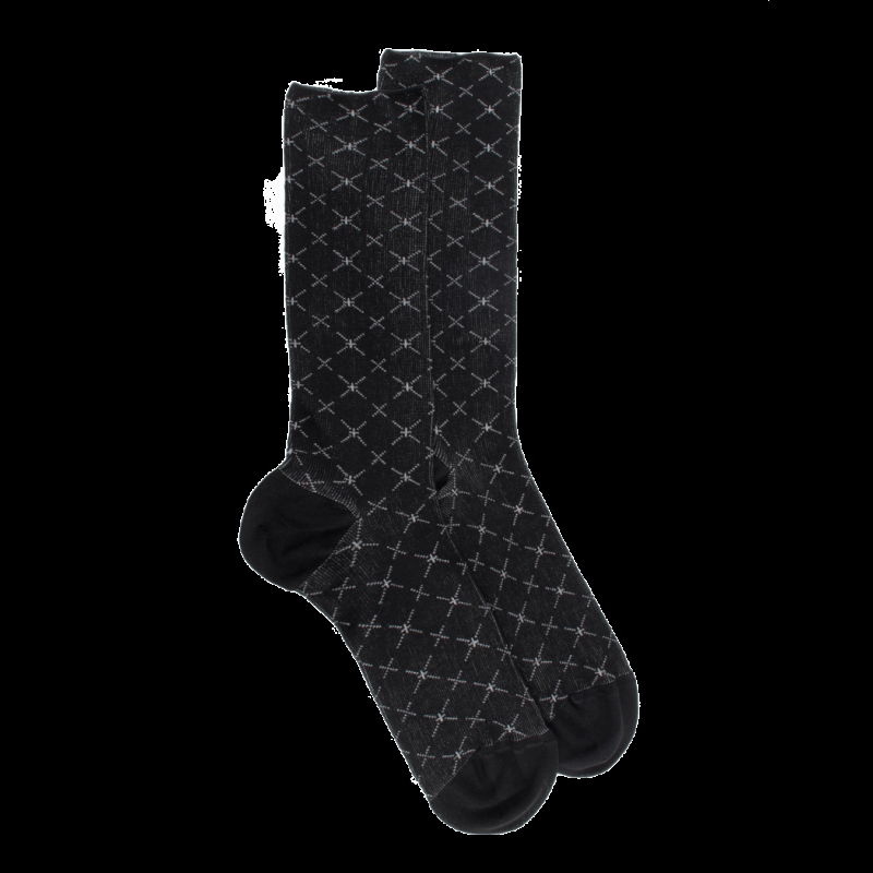 doré doré Chaussettes pour hommes en fil d'Ecosse à motifs géométriques sans tricot élastique - Noir