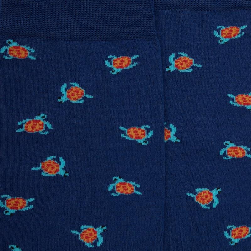 Doré Doré Chaussettes Pour Hommes En Fil D'Ecosse Avec Motif De Tortue - Bleu Voilier