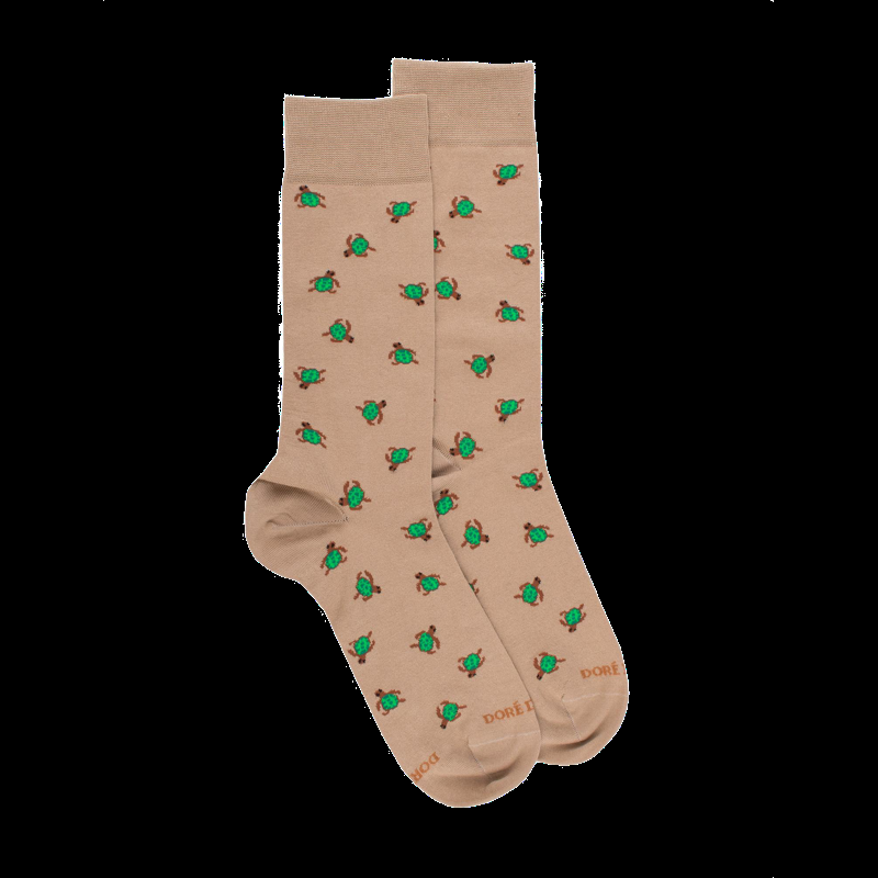 doré doré Chaussettes pour hommes en fil d'Ecosse avec motif de tortue - Beige Sable