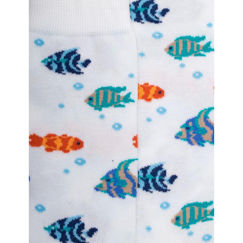 Doré Doré Chaussettes Pour Hommes En Fil D'Ecosse Avec Motifs De Poissons Colorés - Blanc