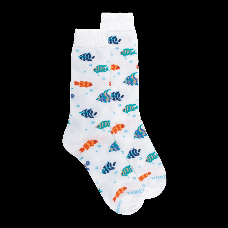doré doré Chaussettes pour hommes en fil d'Ecosse avec motifs de poissons colorés - Blanc