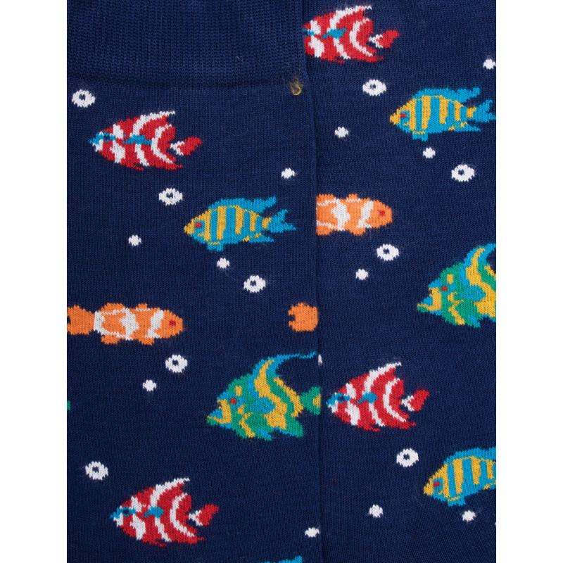 Doré Doré Chaussettes Pour Hommes En Fil D'Ecosse Avec Motifs De Poissons Colorés - Bleu Voilier