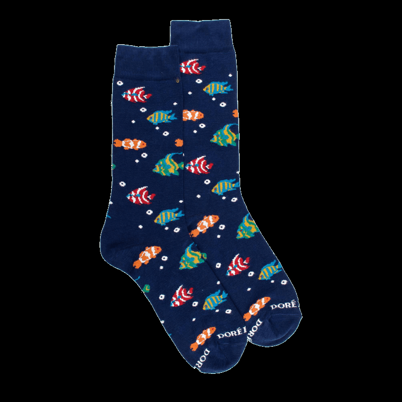 doré doré Chaussettes pour hommes en fil d'Ecosse avec motifs de poissons colorés - Bleu Voilier