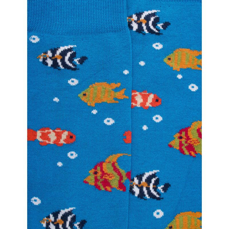 Doré Doré Chaussettes Pour Hommes En Fil D'Ecosse Avec Motifs De Poissons Colorés - Bleu