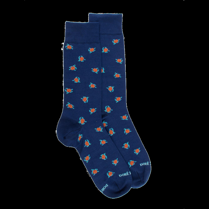 doré doré Chaussettes pour hommes en fil d'Ecosse avec motif de tortue - Bleu Voilier