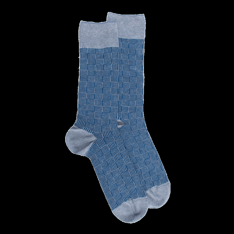doré doré Chaussettes pour hommes en fil d'Ecosse tissé à motifs carrés - Bleu Glacier