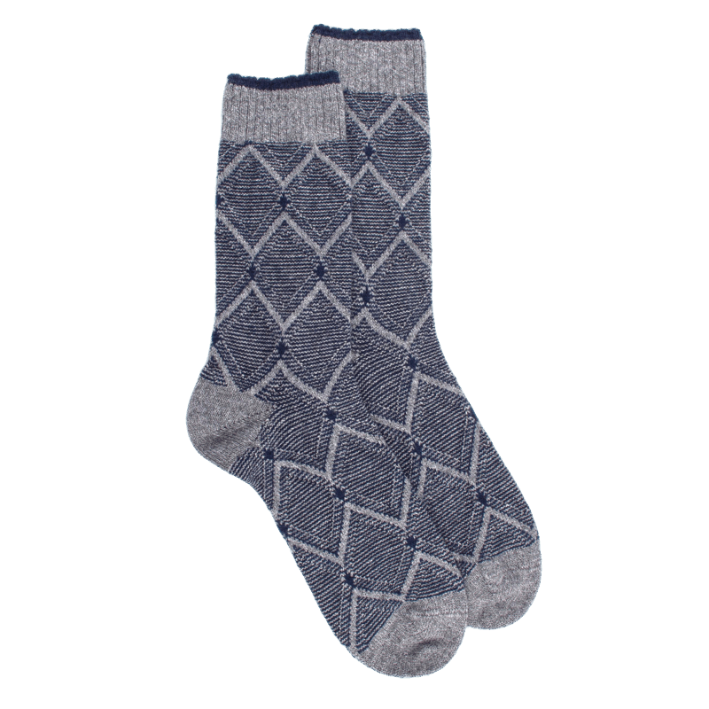 doré doré Chaussettes pour hommes en laine vierge viscose et cachemire avec motifs à losanges - Gris oxford