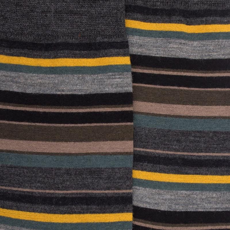Doré Doré Chaussettes Rayures Fines Multicolores En Laine Mérinos - Gris étain & Gris Anthracite