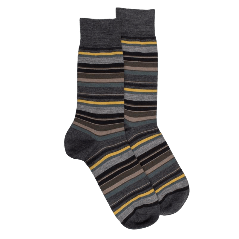 doré doré Chaussettes rayures fines multicolores en laine mérinos - Gris étain & gris anthracite